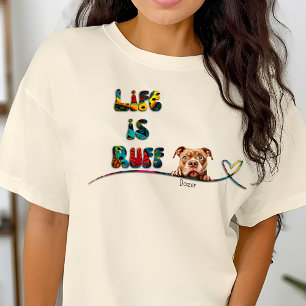 Grappige 70's Kleurrijke Retro Pitbull Custom Naam T-shirt