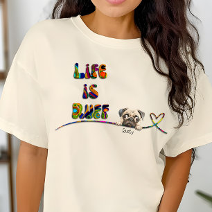Grappige 70's Kleurrijke Retro Pug Dog Custom Naam T-shirt