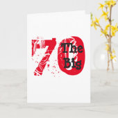Grappige 70ste verjaardag, grote rode, zwarte teks kaart (Gele Bloem)