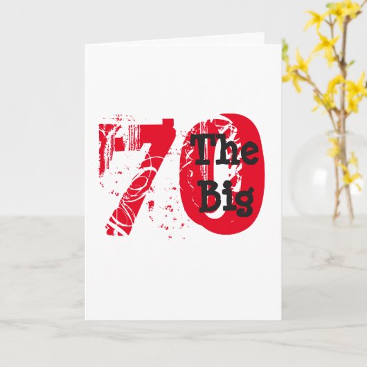 Grappige 70ste verjaardag, grote rode, zwarte teks kaart (Gele Bloem)