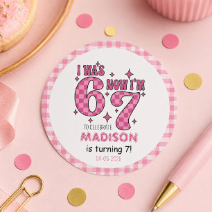 Grappige 7e verjaardag   “Ik was 6, nu 7” Feestje Ronde Sticker