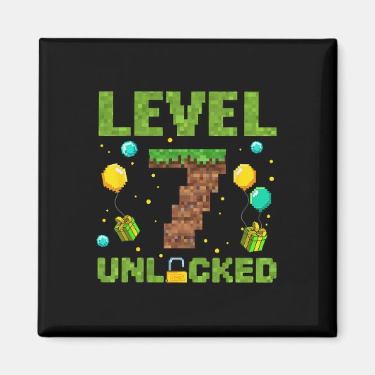 Grappige 7e verjaardag jongen gamer level 7 ontgre magneet (Voorkant)
