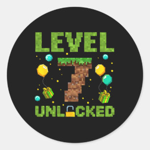 Grappige 7e verjaardag jongen gamer level 7 ontgre ronde sticker