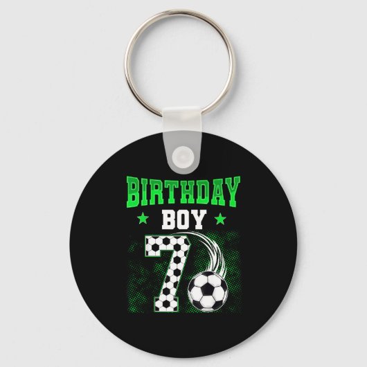 Grappige 7e verjaardag jongen voetbal thema feest sleutelhanger (Voorkant)