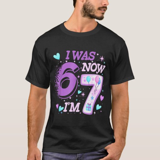 Grappige 7e verjaardag kind ik was 6 ik ben 7 zes t-shirt (Voorkant)