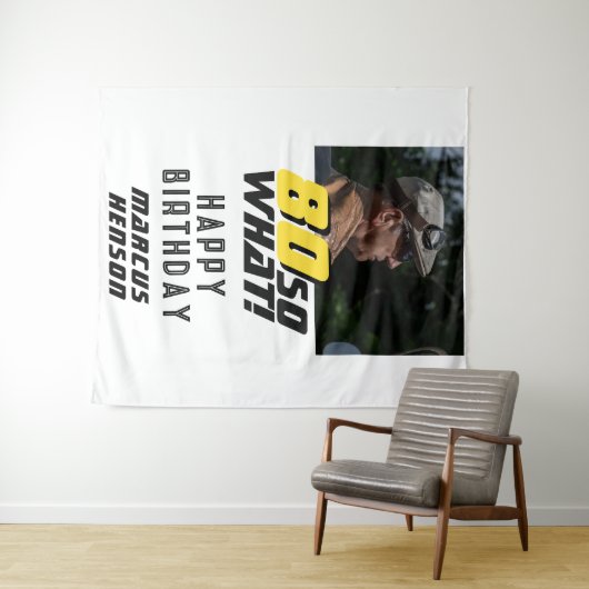 Grappige 80 dus wat Quote Foto 80ste verjaardagsfe Wandkleed (In Situ (horizontaal))