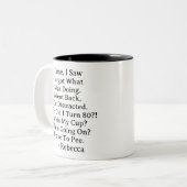 Grappige 80e verjaardagsviering tweekleurige koffiemok (Voorkant links)
