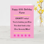 Grappige 80ste Verjaardagsvers Roze Verjaardags Ka Kaart (Gele Bloem)