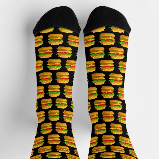 Grappige 8-bit Pixel Art Hamburger Quirkige Geeky  Sokken (Top)