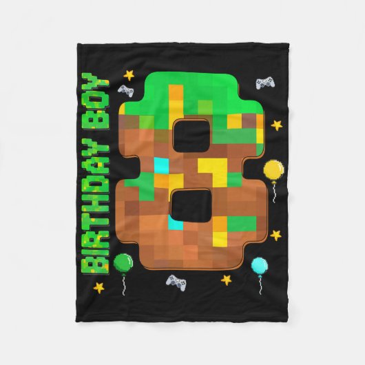 Grappige 8e verjaardag Pixel Game Verjaardag Jonge Fleece Deken (Voorkant)