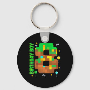 Grappige 8e verjaardag pixel spel verjaardag jonge sleutelhanger