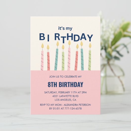 Grappige 8e verjaardag uitnodigingen Verjaardagska (Staand voorkant)