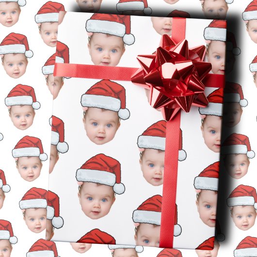 Grappige aangepaste Baby gezicht foto Santa Head Cadeaupapier