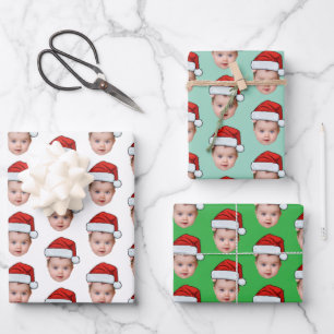 Grappige aangepaste Baby gezicht foto Santa Head Inpakpapier Vel