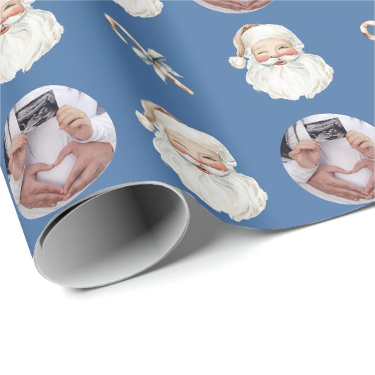 Grappige Aangepaste Foto Baby Aankondiging Kerstmi Cadeaupapier (Rol Hoek)