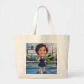 Grappige aangepaste hoofd blauwe baan karikatuur P Grote Tote Bag (Voorkant)