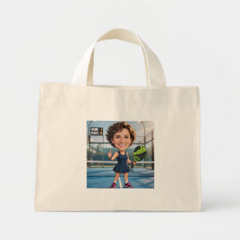 Grappige aangepaste hoofd blauwe baan karikatuur P Mini Tote Bag