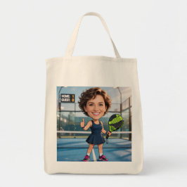Grappige aangepaste hoofd blauwe baan karikatuur P Tote Bag