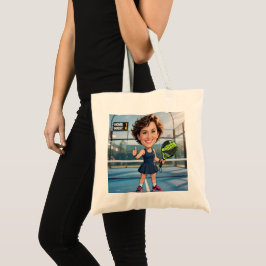 Grappige aangepaste hoofd blauwe baan karikatuur P Tote Bag