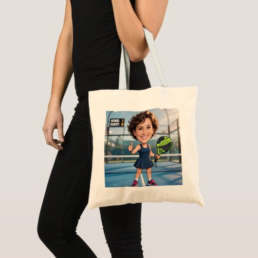 Grappige aangepaste hoofd blauwe baan karikatuur P Tote Bag (Voorkant (product))