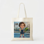 Grappige aangepaste hoofd blauwe baan karikatuur P Tote Bag (Voorkant)