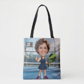 Grappige aangepaste hoofd blauwe baan karikatuur P Tote Bag (Voorkant)