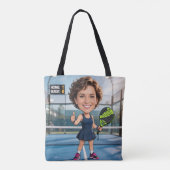 Grappige aangepaste hoofd blauwe baan karikatuur P Tote Bag (Achterkant)