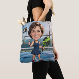 Grappige aangepaste hoofd blauwe baan karikatuur P Tote Bag