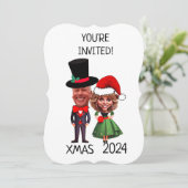 Grappige aangepaste kerst paar karikatuur kaart (Staand voorkant)