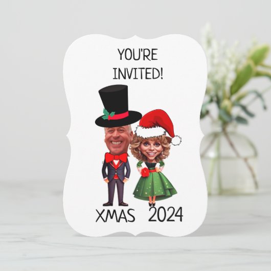 Grappige aangepaste kerst paar karikatuur kaart (Staand voorkant)