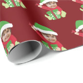 Grappige aangepaste kinderfoto-elf kerst rood cadeaupapier (Rol Hoek)