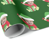 Grappige Aangepaste Kindergezicht Elf Kerst Cadeaupapier (Rol Hoek)
