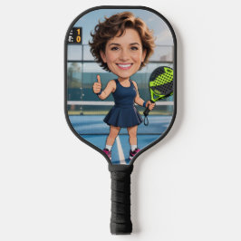 Grappige aangepaste kop blauwe court karikatuur Pa Pickleball Paddle