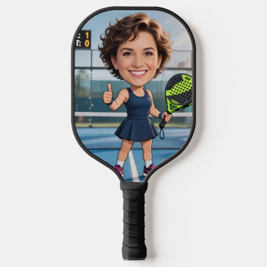 Grappige aangepaste kop blauwe court karikatuur Pa Pickleball Paddle (Voorkant)