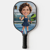 Grappige aangepaste kop blauwe court karikatuur Pa Pickleball Paddle (Achterkant)