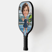 Grappige aangepaste kop blauwe court karikatuur Pa Pickleball Paddle (Links)