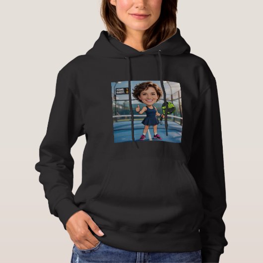 Grappige aangepaste kop zwarte karikatuur Padel sp Hoodie (Voorkant)