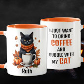 Grappige aangepaste naam Oranje koffie en kat Mok