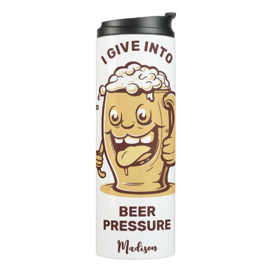Grappige aangepaste naam & tekst bier thermosbeker (Gedraaid links)
