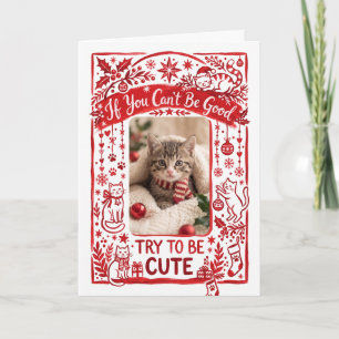 Grappige aangepaste rode kattenfoto kerst feestdagen kaart