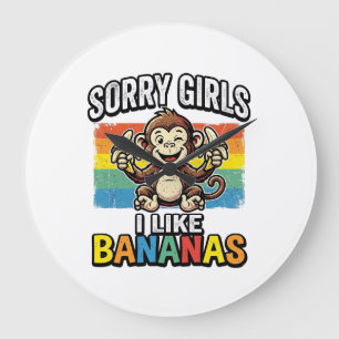 Grappige Aap Banaan Vintage Gravure Shirt Ontwerp Grote Klok