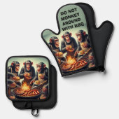 Grappige Aap BBQ Ovenwant & Pannenlap Set (Voorkant / Achterkant)