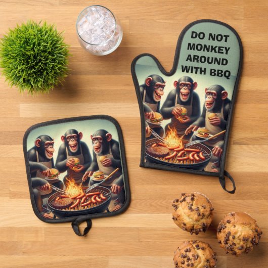 Grappige Aap BBQ Ovenwant & Pannenlap Set (Top down)