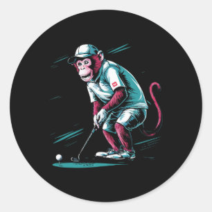 Grappige aap die golf speelt Grappig dier golfer m Ronde Sticker
