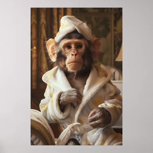 Grappige aap in badjas print, badkamer humor poster (Voorkant)