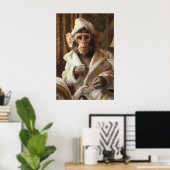 Grappige aap in badjas print, badkamer humor poster (Thuiskantoor)