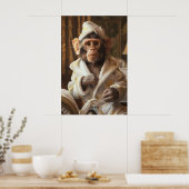 Grappige aap in badjas print, badkamer humor poster (Keuken)