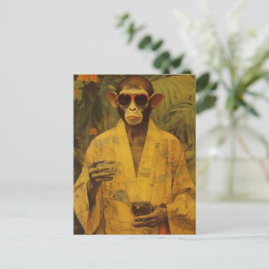 Grappige aap in een geel gewaad briefkaart (Staand voorkant)