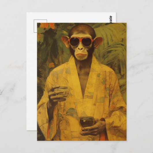 Grappige aap in een geel gewaad briefkaart (Voorkant / Achterkant)