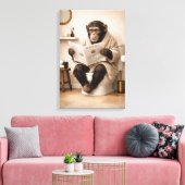 Grappige aap leest krant badkamer humor canvas afdruk (Insitu (Woonkamer))